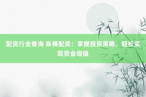 配资行业查询 纵横配资：掌握投资策略，轻松实现资金增值