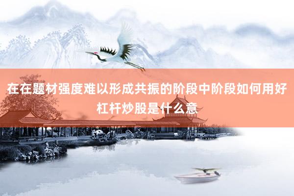 在在题材强度难以形成共振的阶段中阶段如何用好杠杆炒股是什么意