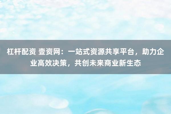 杠杆配资 壹资网：一站式资源共享平台，助力企业高效决策，共创未来商业新生态